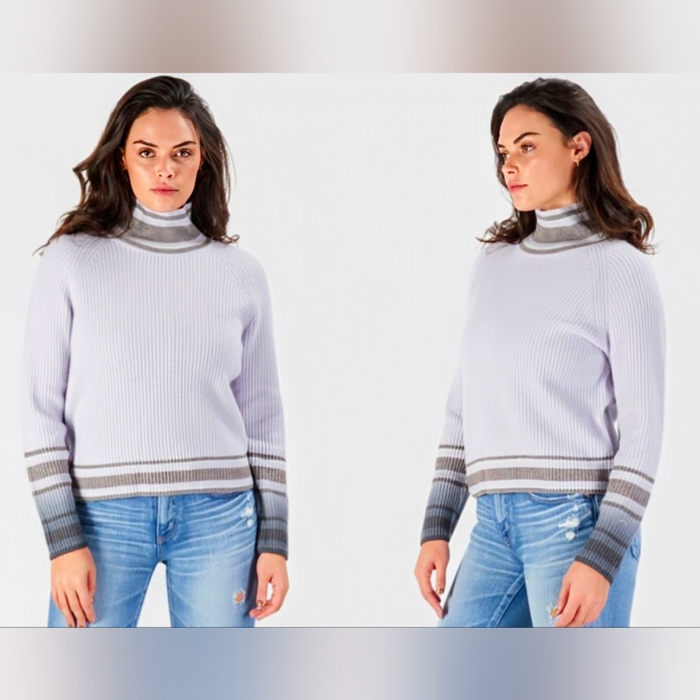 Naadam • Dip Dye Striped Turtleneck Sweater in Frost Grey | Wool/Cashmere